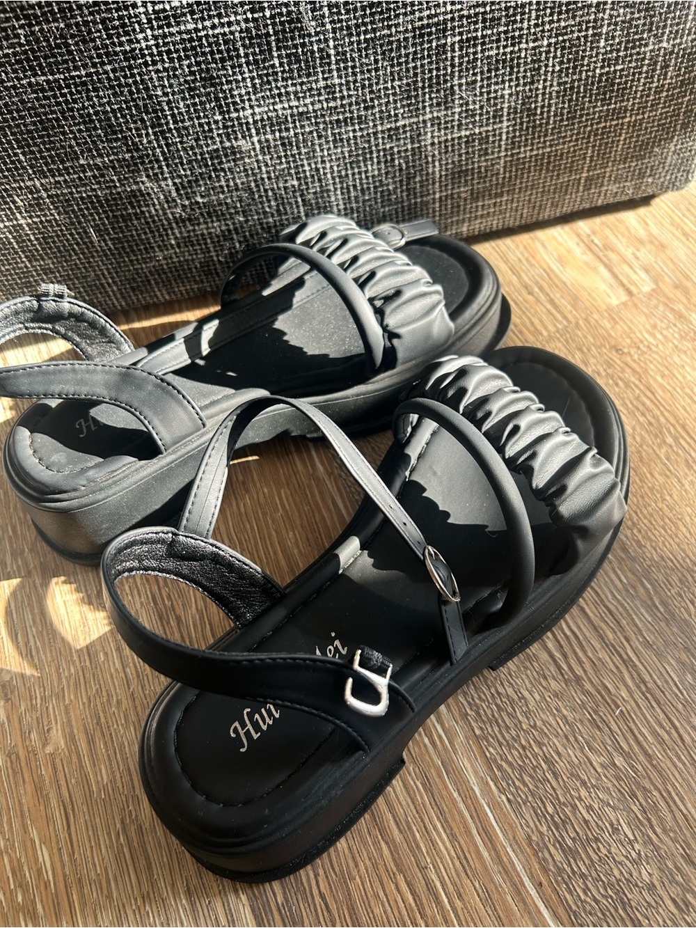 Black Ruched Strap Platform Sandals